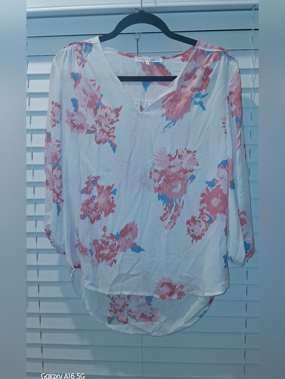 Violet & Claire White Blouse with Pink and Blue Floral Print